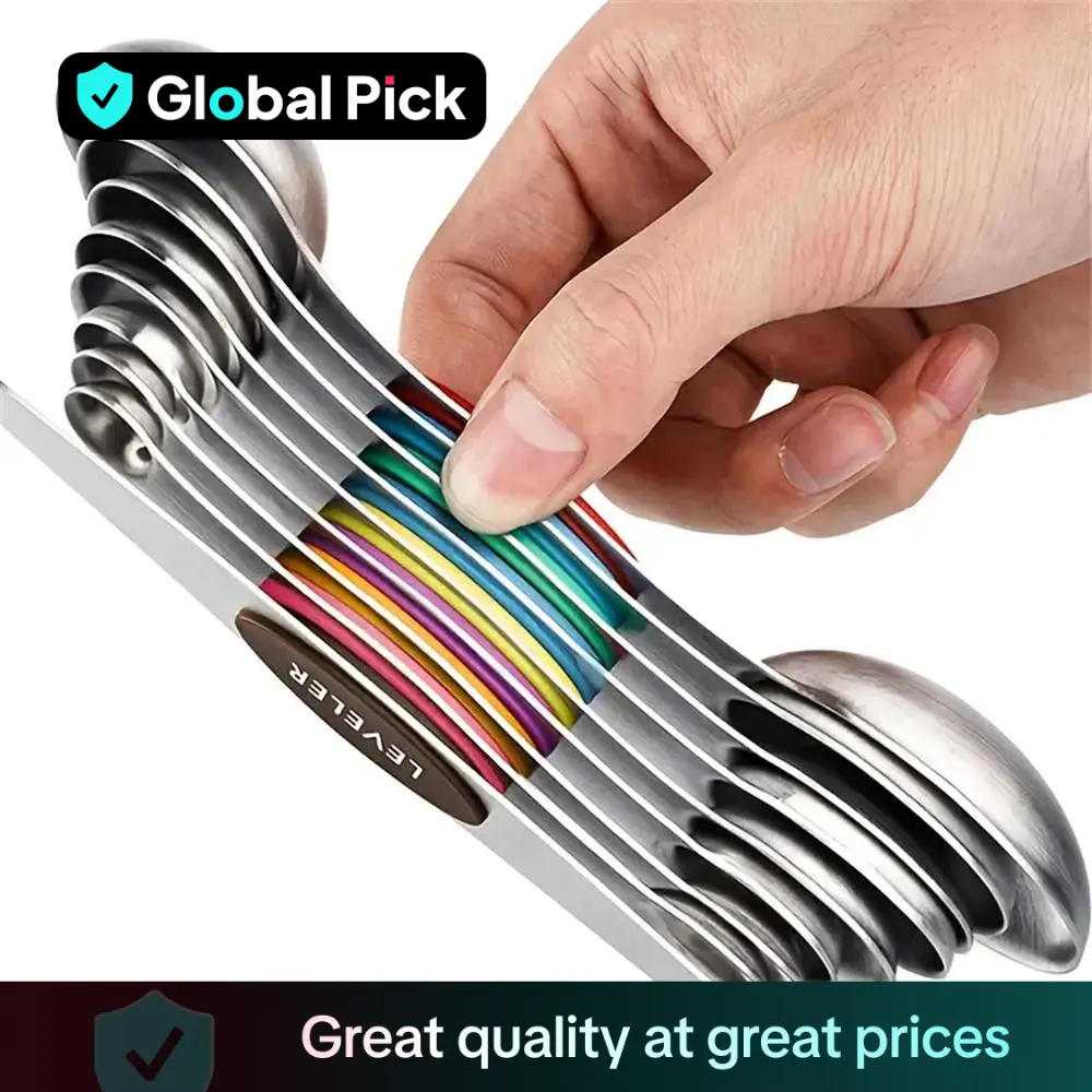 Stainless Steel Double-ended Measuring Spoon (9 Counts), Multi-purpose Magnetic Seasoning Food Measuring Spoon, Utensils for Home Kitchen, Household S