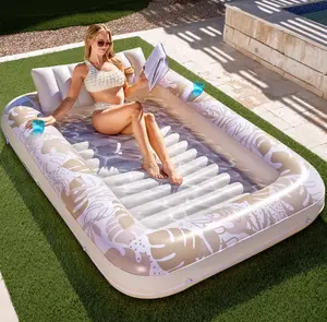 SLOOSH Inflatable Tanning Pool Lounger Float, 85" x 57" Extra Large Suntan Sun Tan tub for Adults, Tanning chair, Bed Blow up, Raft Lounge Floatie,XL-Oatmeal White