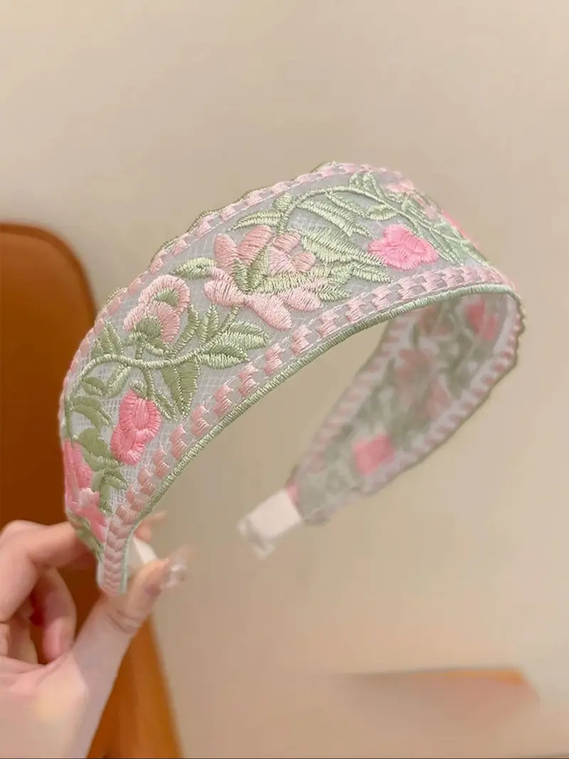 Boho Knotted Green Headband with Flower Embroidery Mesh for Women Girls Amazon.com : Fosrisix 2 Pcs Vintage Floral Embroidered  main image 3