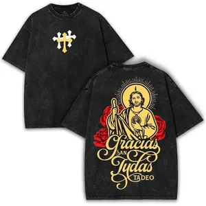 valentine shirts San Judas Tadeo Oversized Graphic Tee: Washed Heavy Cotton, Streetwear Style