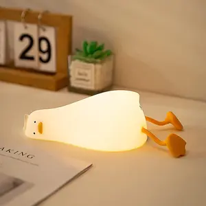 Lying flat duck night light, 3-level dimmable night light, cute silicone soft glowing duck light, rechargeable bedside touch light, suitable for children's decoration