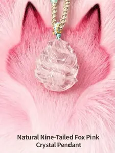 9-Tailed Fox Pink Crystal Pendant Necklace, Rose Quartz Beading Jewelry Component, Cultural Symbol for Auspicious Luck, Wisdom Boost, Fox Pendant Necklace