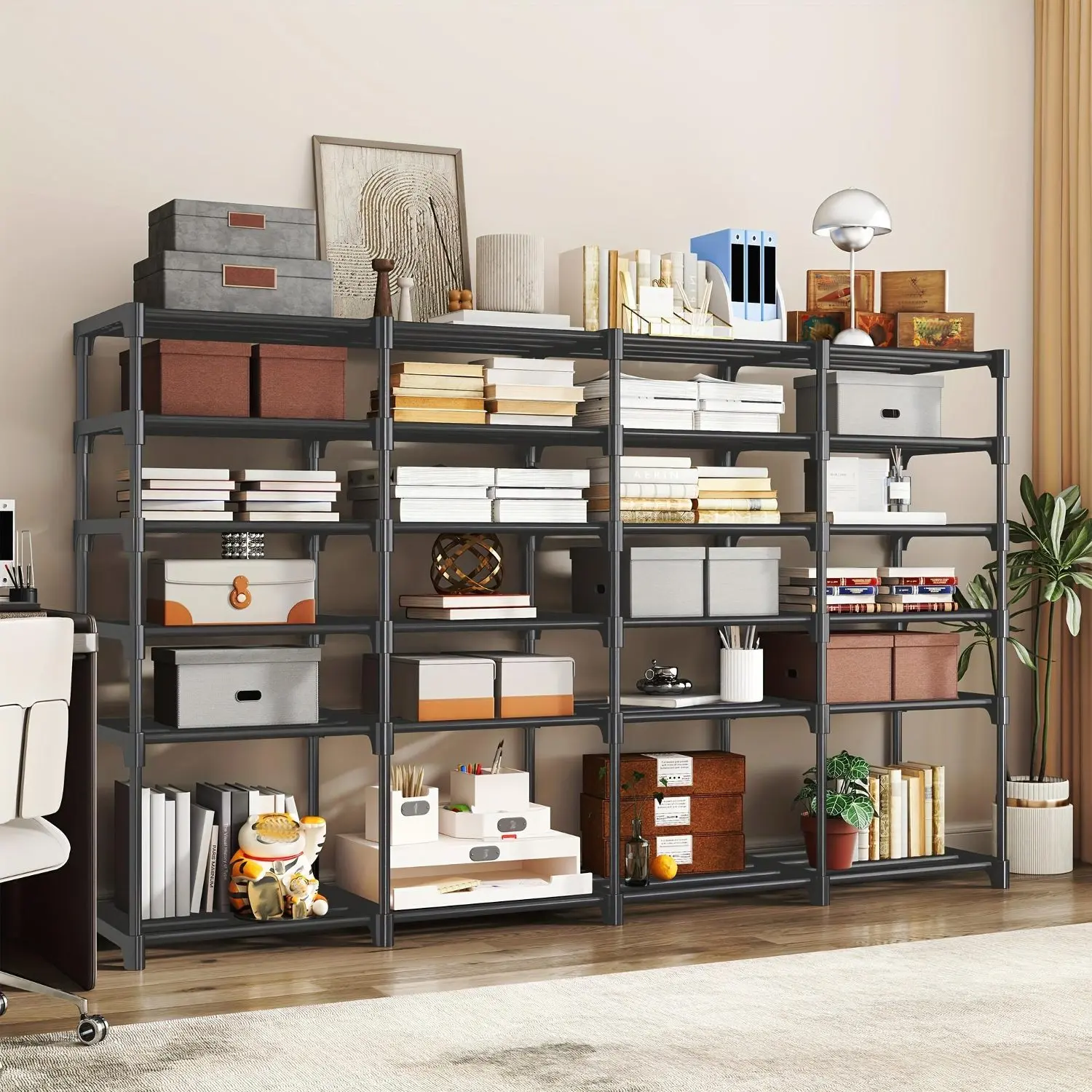 Bookshelf Office- Shoe Organizer Rack, Stackable Storage And Organization Shelves, Freestanding Space Saver for Entryway Closet Room Decor And Office