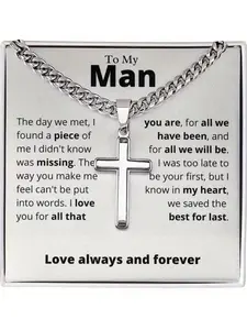 Classic Men's Stainless Steel Cross Necklace with Cross Pendant, Includes Beautiful Card & Gift Box, Perfect Gift for Boyfriend, Husband, Lover, Partner. The Best Choice for Valentine's Day, Birthday, New Year, Festival, Anniversary. Cross Necklaces