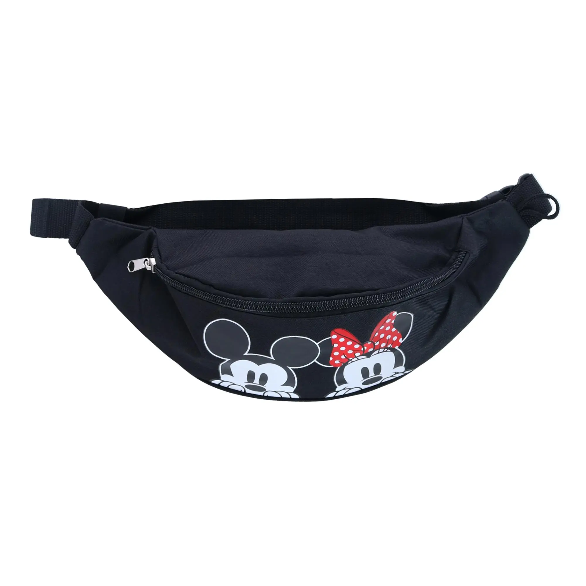 Jerry Leigh Disney Fashion Waist Pack, Peeking Mickey & Minnie Mouse Graphic Waist Hip Bag with Double Zipper Compartments, Fashion Waist Packs