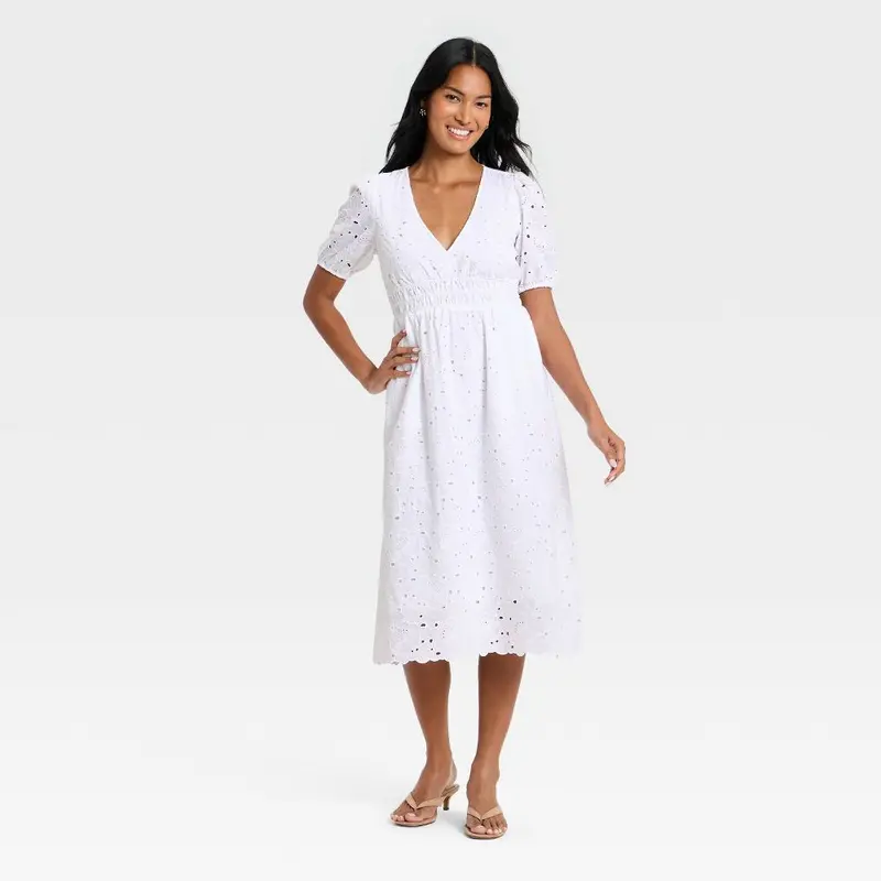 linen midi dress blue Blue Linen Scallop Trim Midi Dress – Mint Velvet
