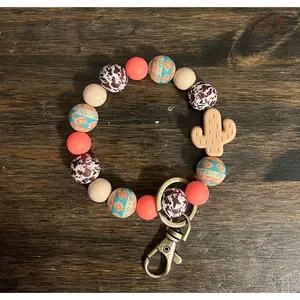 Coral Aztec Cactus Wristlet