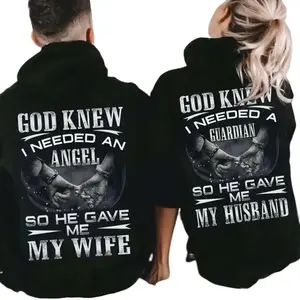 God Knew I Needed An Angel A Guardian He Gave Wife Husband Matching Hoodies For Couple Graphic Couple Hoodies Casual Fleece Fabric Pullover for Women for Men, Perfect Gift Classic Menswear Cotton Spandex, Gift for Husband, Wife