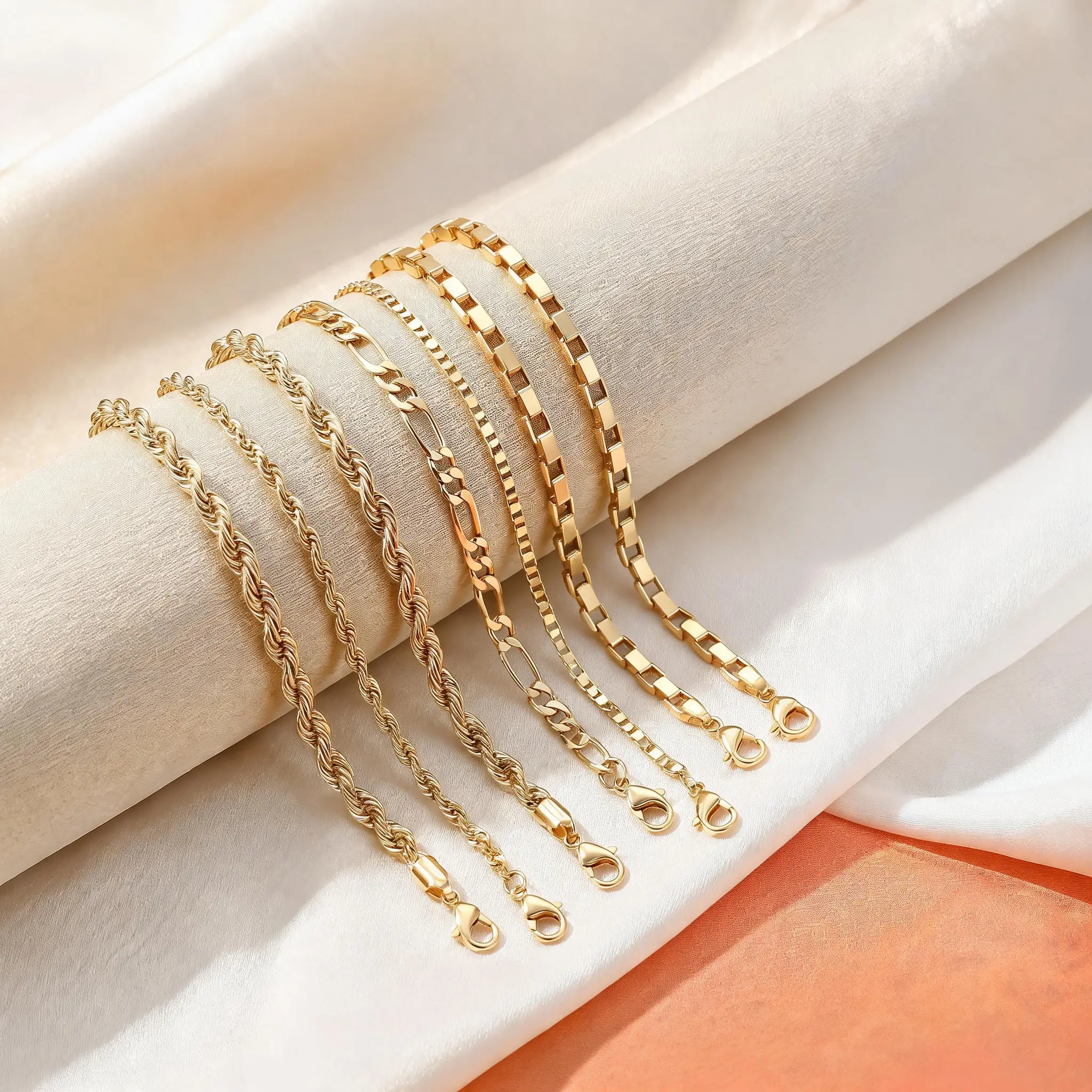 5pc 14K Gold Bracelet Women's Bracelet – Japanese Fried Dough Twists Figaro Bracelet, Exquisite Jewelry Gift for Her, Summer Dress, Dufeign Dress, Beach Dress