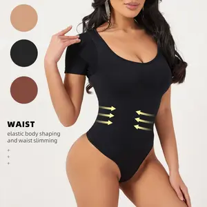 1 PC Women's Long Sleeve Shapewear Bodysuit for Tummy Control Seamless Body Suits Thong V Neck Going Out Tops,Retro Collar t-shirt Thong Bodysuit,Suitable For Daily Wear