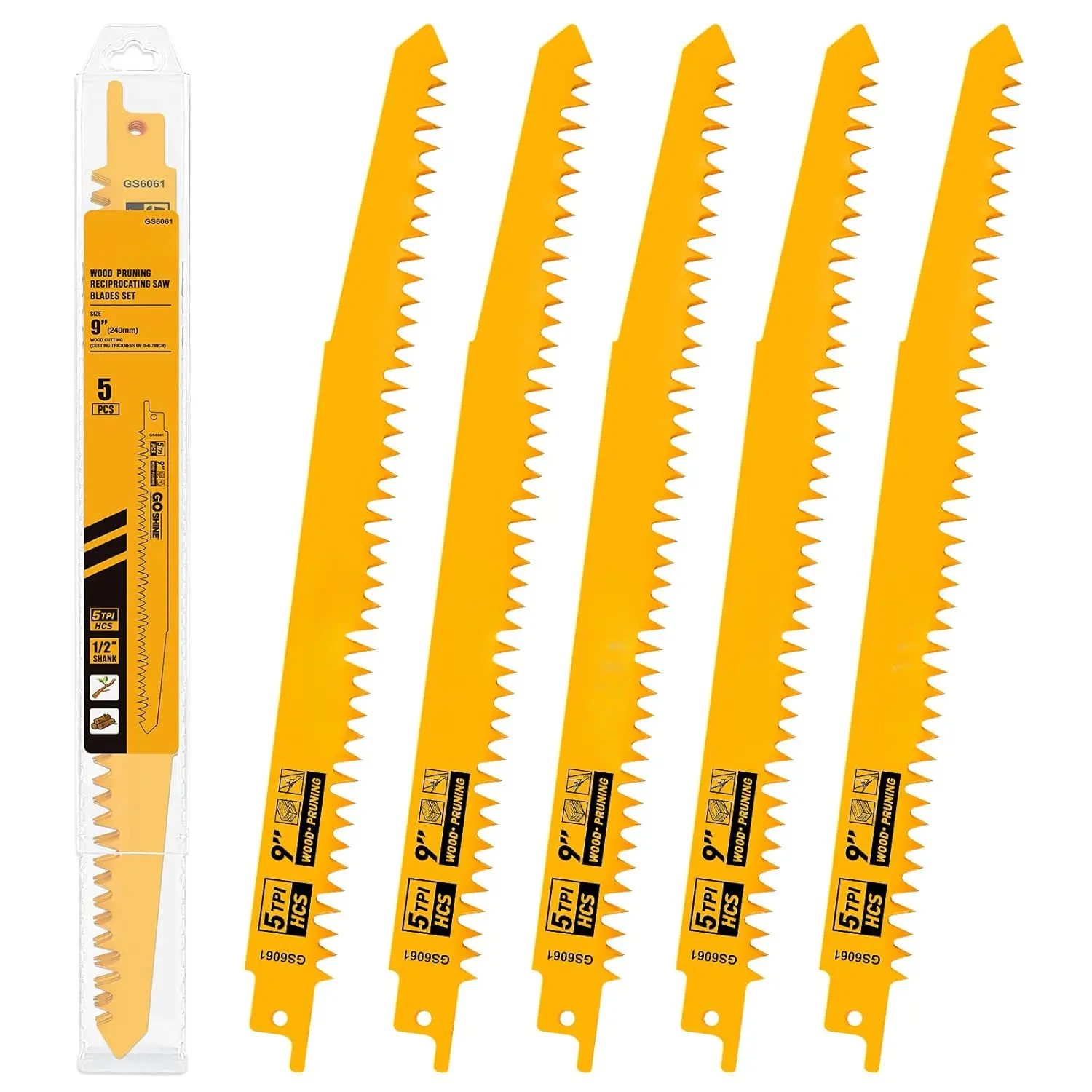 9-Inch 0.05-Inch Wood Pruning Reciprocating Saw Blades, 5-Piece 5 TPI Design Fleam Ground Blades with Dual-Angle Tooth Drive for Faster Cutting, Landscaping, Compatible with Milwaukee, Dewalt Sawzall Saws