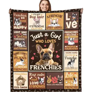 Frenchie Gifts for Women Throw Blanket, Soft Cozy Fuzzy Flannel Blanket with Cute French Bulldog Print and Paw Design, Gift for Girls Teens Friends Dog Lovers (50" x 60")