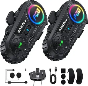 2 Pack Motorcycle Helmet Headset Bluetooth Intercom 2-Way Communication System, 1600FT Range, 18Hrs Talk Time, IP56 Waterproof, AI Voice Assistant, Detachable Design for Motorcycle Ski Snowmobile