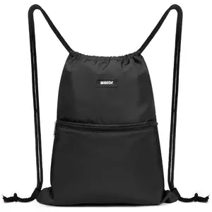 Drawstring Backpack String Bag Sackpack Cinch Water Resistant Nylon for Gym Shopping Sport Yoga (Black)