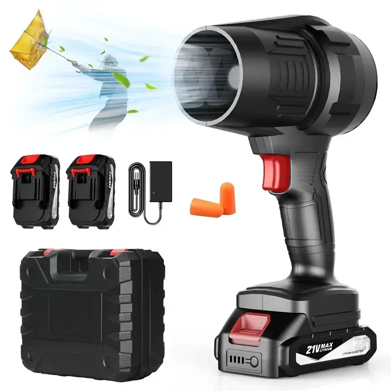 21V Cordless Brushless Blade Blower | Includes 2 Batteries, A Pair Of Earplugs, And 3 Detachable Nozzles | Used For Lawn, Snow, And Car Cleaning
