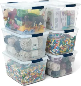 Clear 32 Qt, 6 Pack Stackable Plastic Storage Bins with Lids, Great for Closet and Laundry Storage, Organizing in the Home