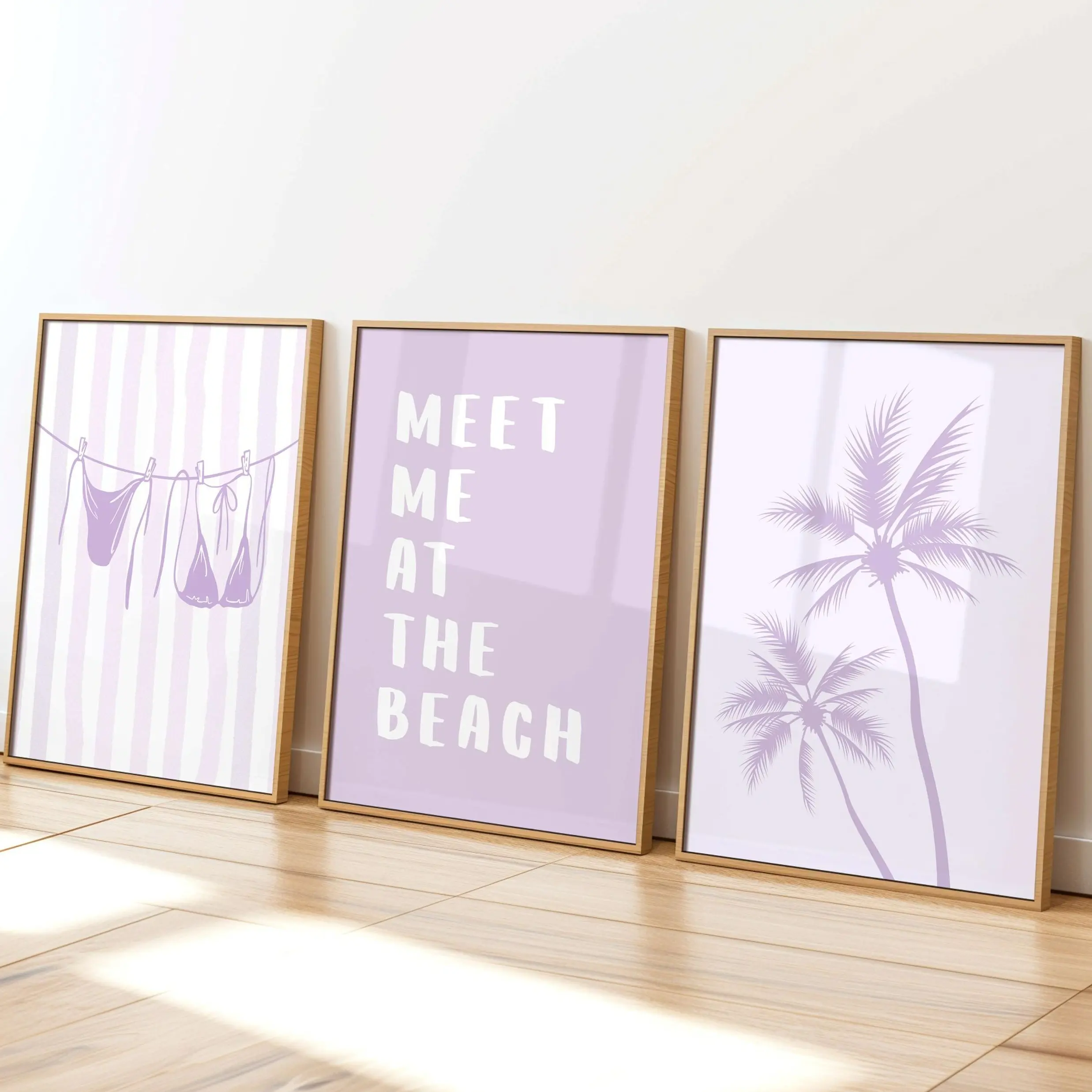 Purple Beach Prints Set of 3 Poster Print, Trendy Coastal Wall Art, Beachy Wall Art, Cute Girly Preppy Dorm Room Decor, College Apartment Posters