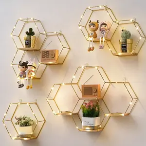 Hexagonal Wall Shelf, Furniture Hanging Decorative Storage Rack, Iron Art Book Display Stand, Multi-Functional Home Decoration Holder, Wall Mount Organizer