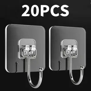 Big Size Hooks Heavy Duty 22 lbs Waterproof Adhesive Wall Hooks Nail-Free Transparent Waterproof Hooks for Kitchen Bathroom Organiser Black-10Pcs