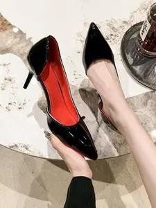 Women's New Pointed Toe Patent Leather Low-Top Formal Commuter Shoes Sexy Side Cutout Sole High Heels Elegance Slim Heel