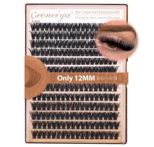 Geeneiya 12MM Volume Lash Clusters D Curl Cluster Eyelash Extensions Thick Cluster Lashes Only 12MM 80D+100D DIY Lash Extension Waterproof