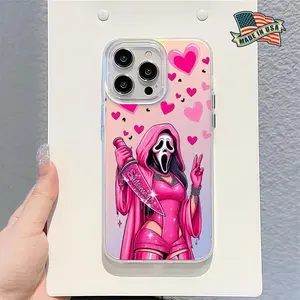 WSJPK Half the sweetness, half the gloom! Pink skull couple's edition Halloween phone case For 16 15 14 13 12 11 X XS PRO PLUS MAX Phone Case #YJYGBSLWSJPK1