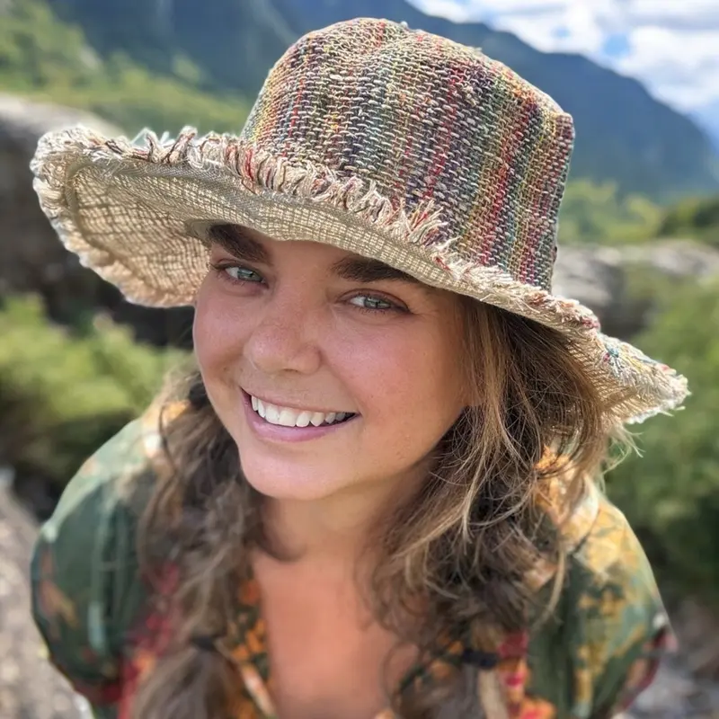 Woven Natural Lightweight Hemp Hat with pocket and multicolored threads, unisex Sun Cap Breathable Hippie Haberdashery