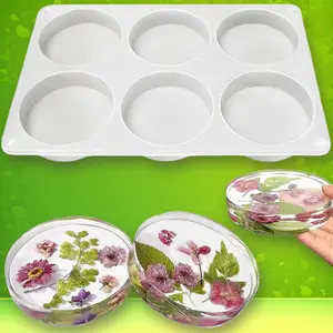 6-Cavity Deep Round Coaster Silicone Molds, 4 Inch Epoxy Resin Molds for Bouquet & Flower Preservation