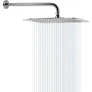 12 Inch Large Square Rain Shower Head with Extension Arm, Stainless Steel Rainfall Waterfall Shower for Full Body Coverage, Chrome Finish