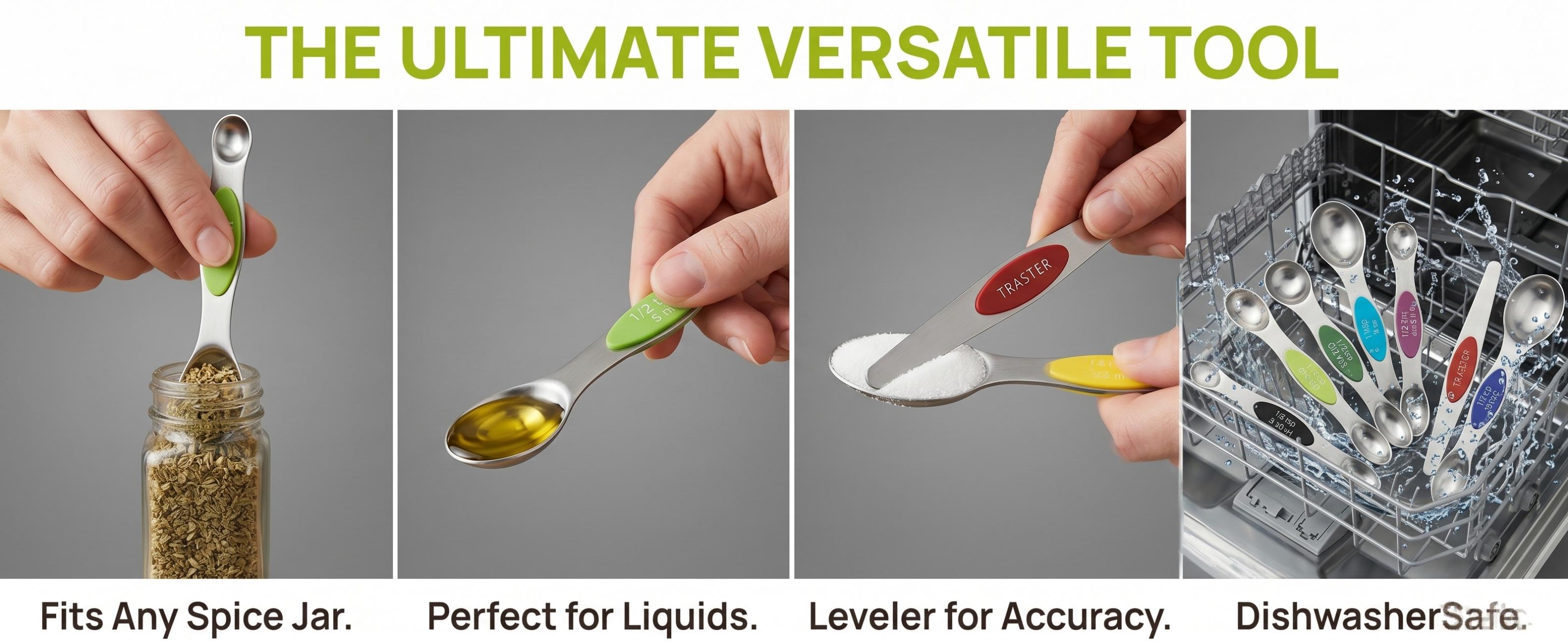 Colorful Magnetic Measuring Spoons (9-Piece) – Stackable Double Sided Stainless Steel Set with Leveler, Modern Kitchen Gadgets for Precise Baking