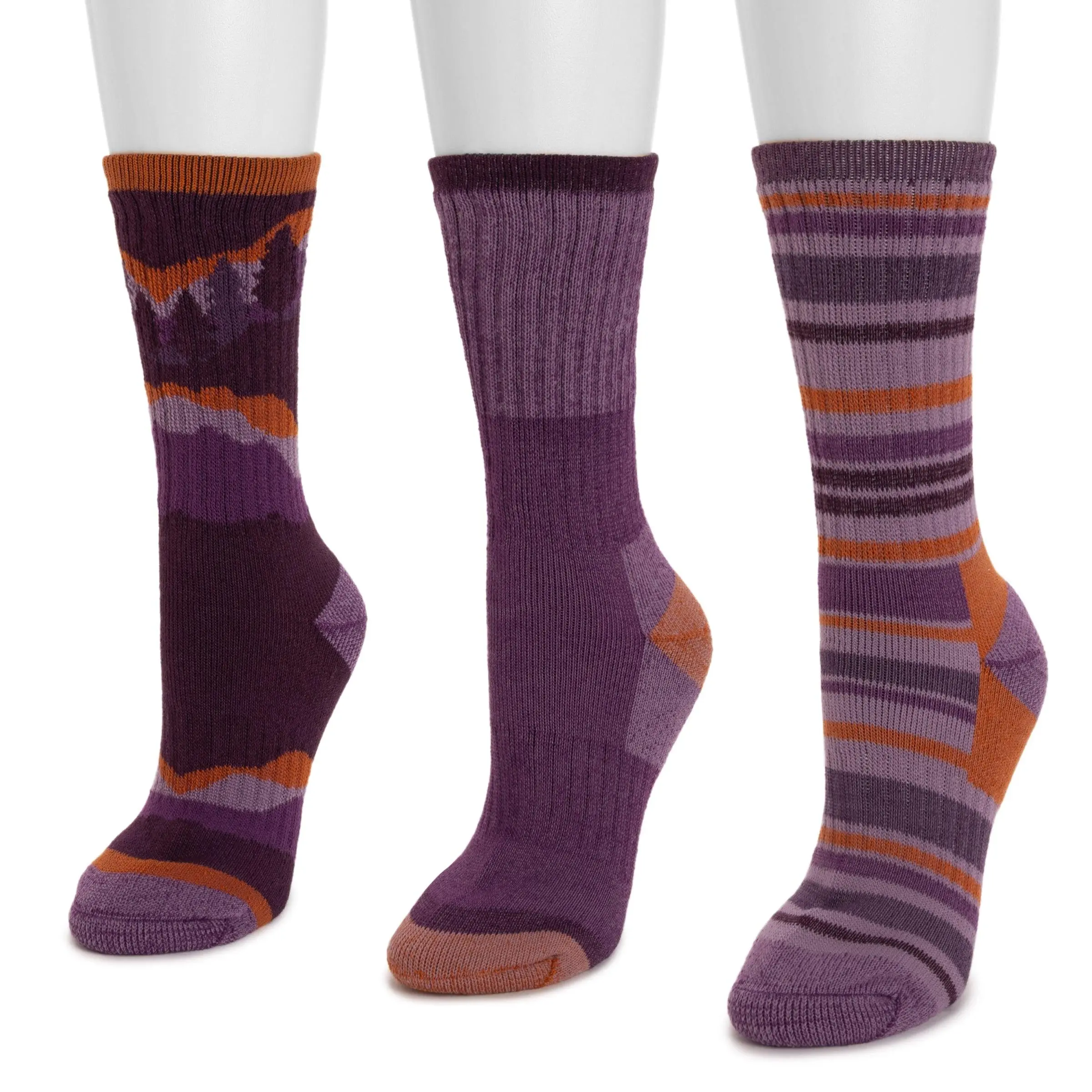 Women's Thermal Crew Socks, 3-Pair Soft Ribbed Knit Hiking Socks with Arch Support, Moisture-Wicking & Stay-Put Cuff, Breathable, Toasty, Outdoor Wear, Machine Wash, Above Ankle Mid-Calf Socks