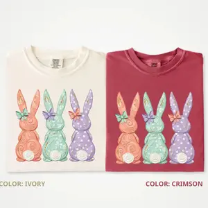 Comfort Colors Easter Bunnies Hand-Painted T-shirt , Easter Pastel Shirt, Girls Easter Spring Patterns Coquette - TrendWear USA