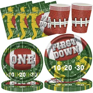 Football Theme Dinnerware Set & Napkins, 68-Piece Party Supplies, Touchdown Paper Plates & Napkins, Perfect for Football Birthday Parties