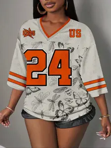 Women's Breathable Mesh Insect Print Baseball Jersey, Baseball Shirt, Stylish Jersey, V Neck Y2K Sweet Cool Streetwear, Festival Daily Fashion Top