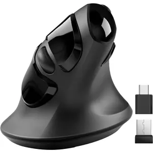 Ergonomic Vertical Wireless Mouse with USB A & Type-C Receiver, 6 Buttons, 800/1200/1600 DPI, for Windows, Mac, PC, Laptop-Reduces Muscle Strain, Black