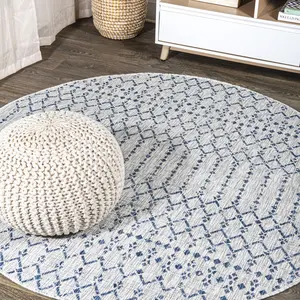 JONATHAN Y Ourika Moroccan Geometric Textured Weave Indoor/Outdoor Round Area Rug; for Living Room, Kitchen, Bedroom, Dining Room, Patio, Porch, Backyard