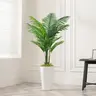 Lifelike 5ft Artificial Palm Tree - Fake Plant with White Tall Pot, Faux Tropical Golden Rattan Palm Tree with Realistic Palm Leaves, Indoor Floor Plant Decorative Fruit Ornaments for Home Office Decor