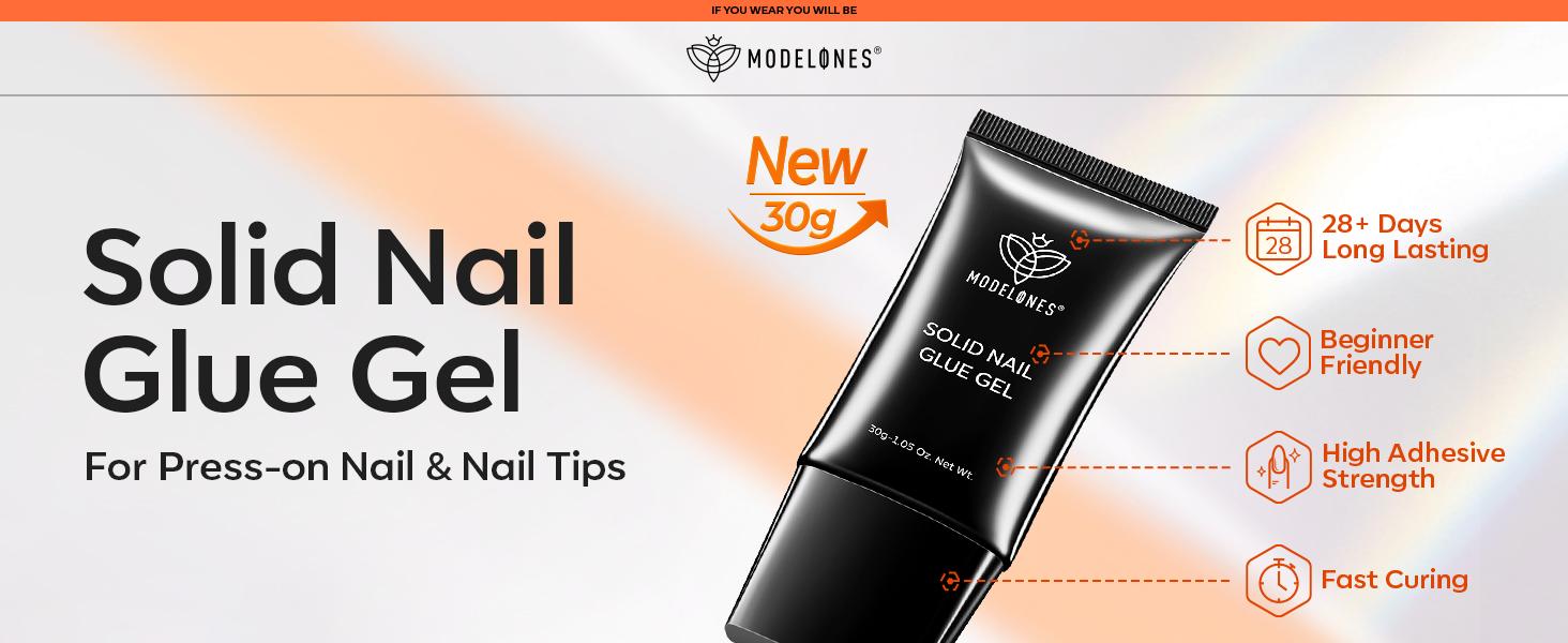 Modelones 30g Solid Gel Nail Glue for Clear Tips Super Strong Adhesive for Acrylic Extensions Press On Fake Tips U V Curing Needed Professional Adhesive