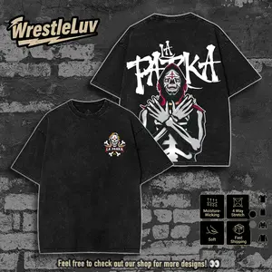LA PARKA Skeleton King Lucha Libre Graphic Tee Washed Black Gothic Font Vintage Style Unisex Short Sleeve All Season Collector's Edition 100% Cotton