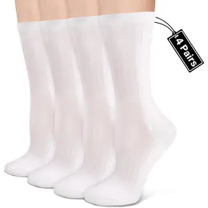 Compression Crew Socks for Women Thin Lightweight (15-20 mmHg) for Athletic Nurses Circulation Support Socks, 4 Pairs
