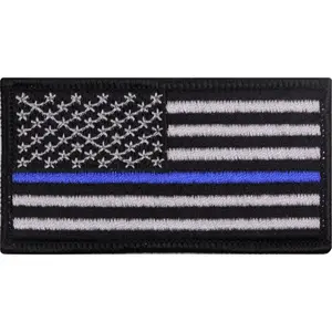 US Thin Blue Line Flag American Flag Iron-On Patch 1 7/8" x 3 3/8"