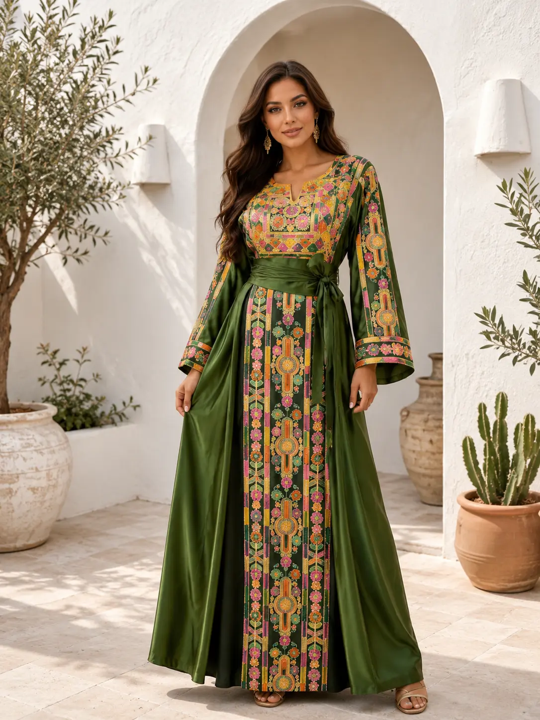 Royal  Embroidered Layered Thobe with Attached Overskirt