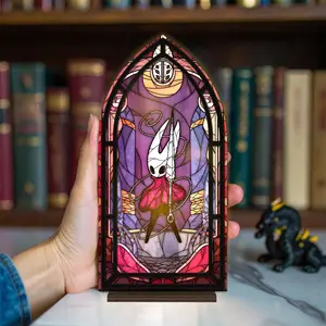 Hollow Knight Inspired Book Nook, Hornet Silhouette Wooden Bookshelf Insert with LED Candle, Dark Fantasy Library Decor, Gamer Gift
