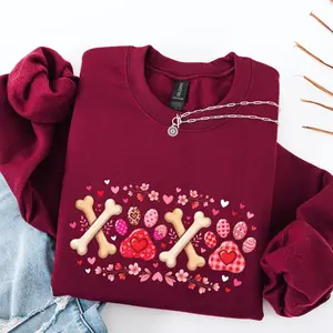 Dog Mom Valentine Sweatshirt, XOXO Puppy Shirt, Heart Paw Print Crewneck, Cute Bone Graphic Top, Vet Tech Gift, Animal Lover Holiday Tee