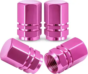 4PCS Tire Valve Stem Caps, with Rubber O-Ring, Corrosion Resistant Leak-Proof, Aluminum Alloy Universal Wheel Valve Covers for Cars, SUV, Trucks, Bikes, Motorcycles, Bicycles(Pink)