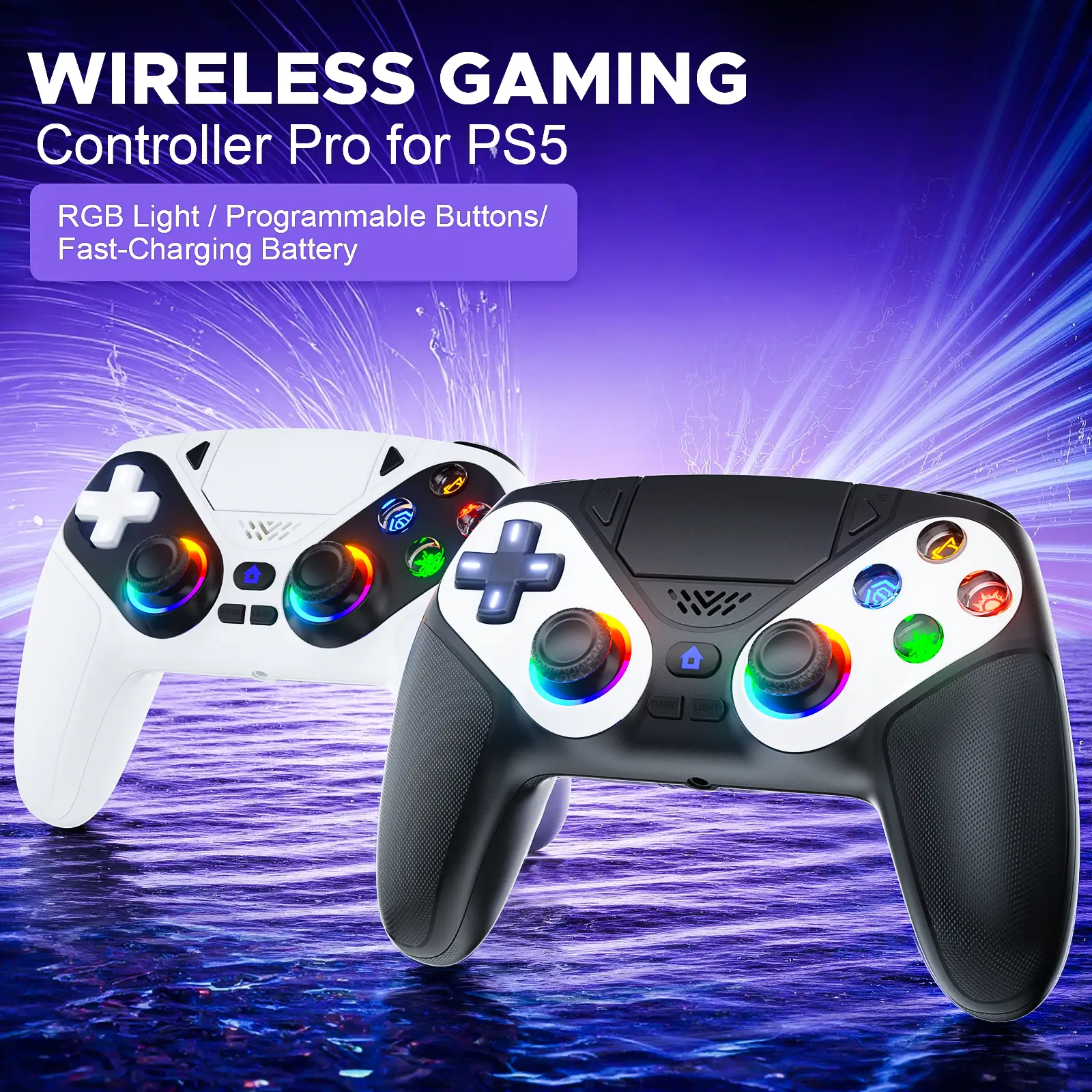 TikTokShopRestock Wireless Gaming Controller Pro for PS5 with LED RGB Light– Compatible with Playstation 5,Dual Vibration, Motion Sensing, Programmabl
