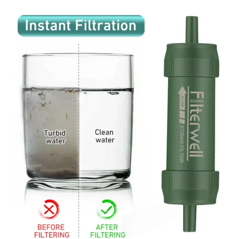 Outdoor Mini Filter Straw Sediment Carbon Filter Water Purifier, Portable Hiking Water Filtration System for Survival or Emergency Supplies