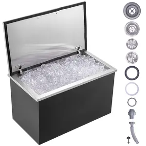 VEVOR Drop in Ice Chest,  24"L x 20"W x 15"H Stainless Steel Ice Cooler, Commercial Ice Bin with Hinged Cover, 40 qt Outdoor Kitchen Ice Bar, Drain-pipe and Drain Plug Included, for Cold Wine Beer