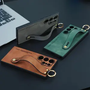 PU Leather Phone Case with Wristband, 1 Count Shockproof Phone Protective Cover, Phone Accessory Compatible with Samsung Galaxy S24 S23 S22 S21 Series