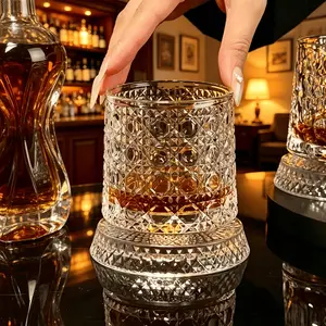 Luxury 360° Spinning Crystal Glass – Star-Cut Stress Relief Whiskey & Wine Glass, Elegant European Barware Gift，Rotating Glass Cup